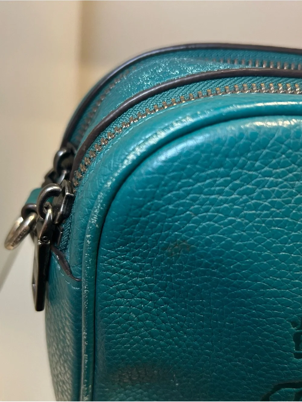 Coach Teal Jes Pebbled Leather Camera Crossbody Bag